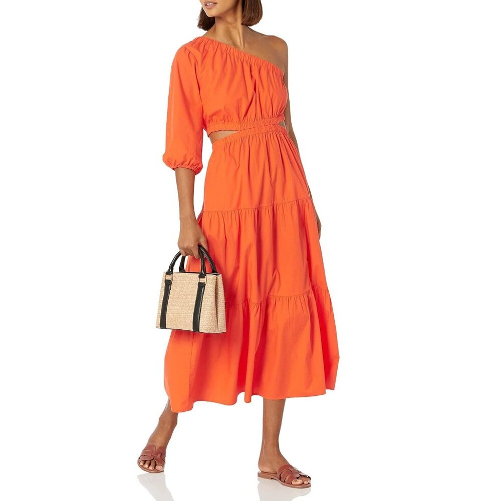 *NEW* The Drop Women's April One Shoulder Cut-Out Tiered Midi Dress